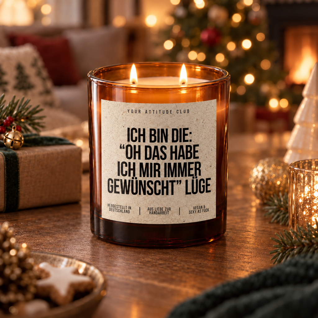 ICH BIN DIE: “OH DAS HABE ICH MIR IMMER GEWÜNSCHT” LÜGE – Weihnachtskerze Naturgras Etikett | Weihnachtsgeschenk | lustige Geschenkidee für Familie & Freunde