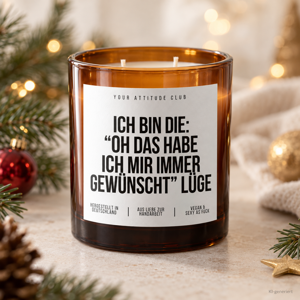 ICH BIN DIE: “OH DAS HABE ICH MIR IMMER GEWÜNSCHT” LÜGE – Weihnachtskerze Naturgras Etikett | Weihnachtsgeschenk | lustige Geschenkidee für Familie & Freunde