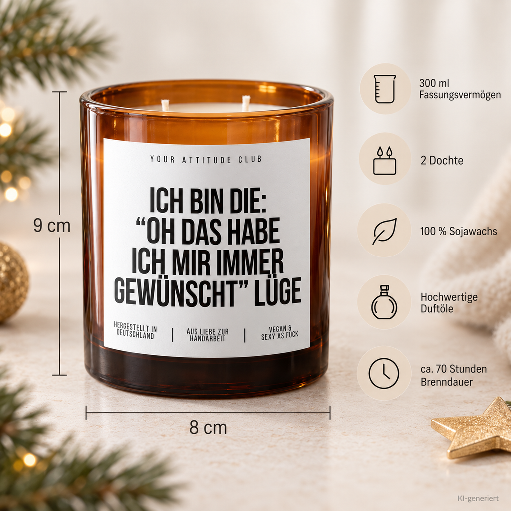 ICH BIN DIE: “OH DAS HABE ICH MIR IMMER GEWÜNSCHT” LÜGE – Weihnachtskerze Naturgras Etikett | Weihnachtsgeschenk | lustige Geschenkidee für Familie & Freunde