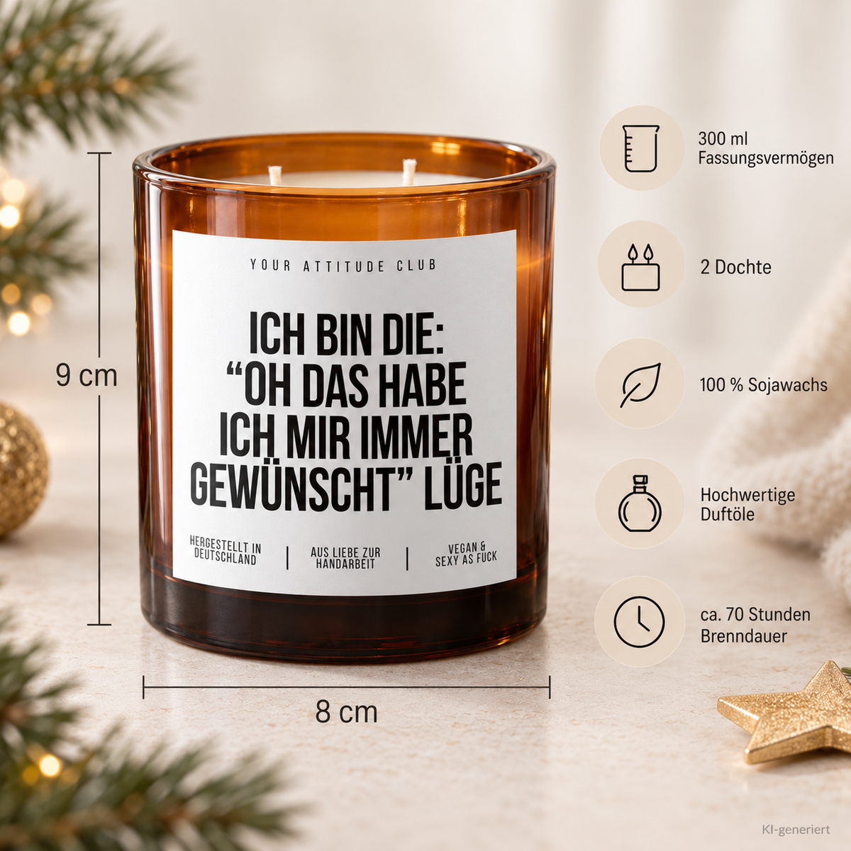 ICH BIN DIE: “OH DAS HABE ICH MIR IMMER GEWÜNSCHT” LÜGE – Weihnachtskerze Naturgras Etikett | Weihnachtsgeschenk | lustige Geschenkidee für Familie & Freunde