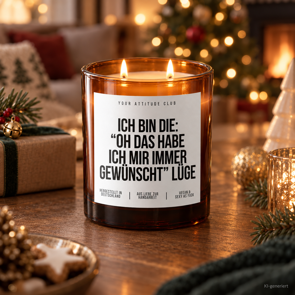 ICH BIN DIE: “OH DAS HABE ICH MIR IMMER GEWÜNSCHT” LÜGE – Weihnachtskerze Naturgras Etikett | Weihnachtsgeschenk | lustige Geschenkidee für Familie & Freunde
