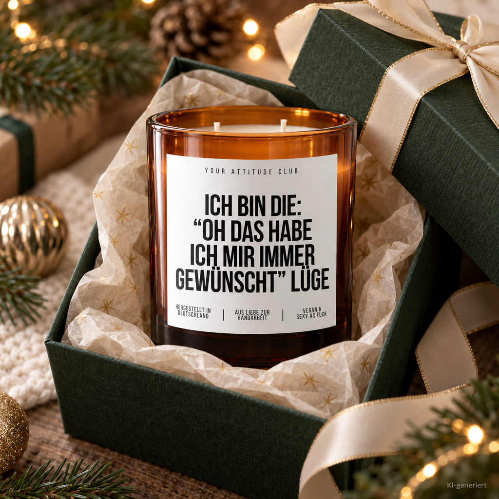 ICH BIN DIE: “OH DAS HABE ICH MIR IMMER GEWÜNSCHT” LÜGE – Weihnachtskerze Naturgras Etikett | Weihnachtsgeschenk | lustige Geschenkidee für Familie & Freunde