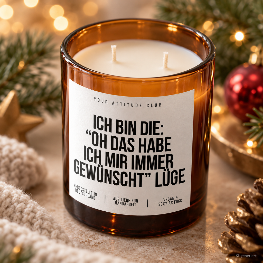 ICH BIN DIE: “OH DAS HABE ICH MIR IMMER GEWÜNSCHT” LÜGE – Weihnachtskerze Naturgras Etikett | Weihnachtsgeschenk | lustige Geschenkidee für Familie & Freunde