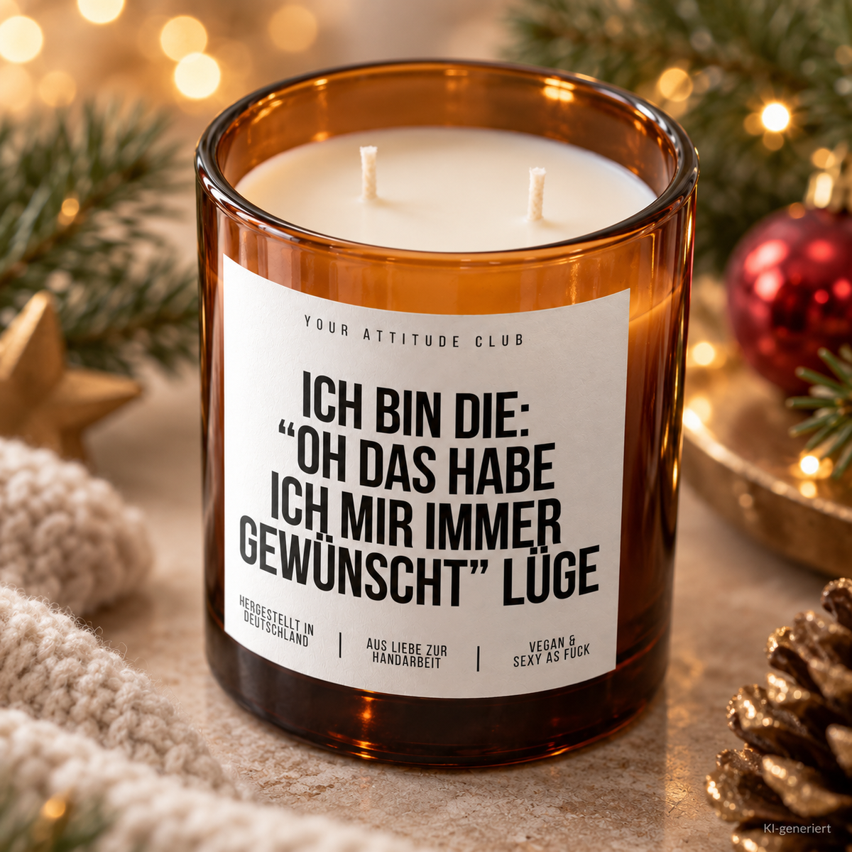 ICH BIN DIE: “OH DAS HABE ICH MIR IMMER GEWÜNSCHT” LÜGE – Weihnachtskerze Naturgras Etikett | Weihnachtsgeschenk | lustige Geschenkidee für Familie & Freunde