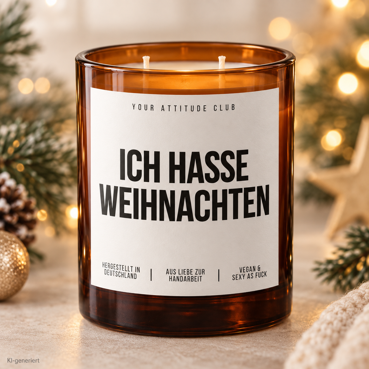 ICH HASSE WEIHNACHTEN – Weihnachtskerze | lustiges Weihnachtsgeschenk | Wichtelgeschenk | Geschenk für Freunde, Kolleg:innen & Familie
