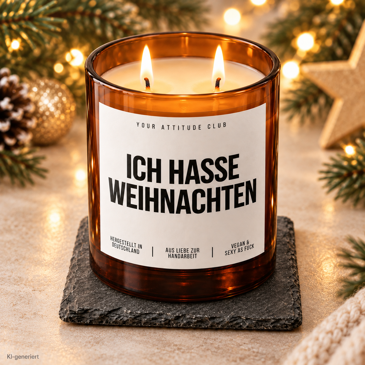 ICH HASSE WEIHNACHTEN – Weihnachtskerze Naturgras Etikett | lustiges Weihnachtsgeschenk | Geschenk für Kolleg:innen, Freunde & Familie | Wichtelgeschenk