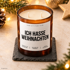ICH HASSE WEIHNACHTEN – Weihnachtskerze Naturgras Etikett | lustiges Weihnachtsgeschenk | Geschenk für Kolleg:innen, Freunde & Familie | Wichtelgeschenk