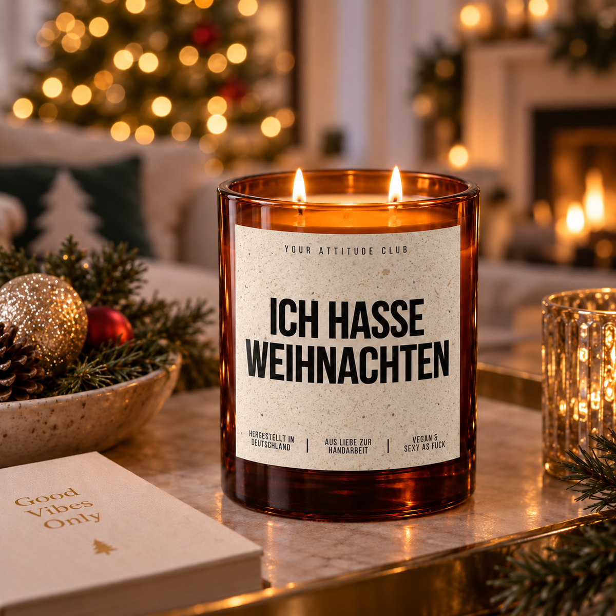 ICH HASSE WEIHNACHTEN – Weihnachtskerze Naturgras Etikett | lustiges Weihnachtsgeschenk | Geschenk für Kolleg:innen, Freunde & Familie | Wichtelgeschenk