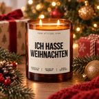 ICH HASSE WEIHNACHTEN – Weihnachtskerze Naturgras Etikett | lustiges Weihnachtsgeschenk | Geschenk für Kolleg:innen, Freunde & Familie | Wichtelgeschenk