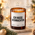 ICH HASSE WEIHNACHTEN – Weihnachtskerze Naturgras Etikett | lustiges Weihnachtsgeschenk | Geschenk für Kolleg:innen, Freunde & Familie | Wichtelgeschenk