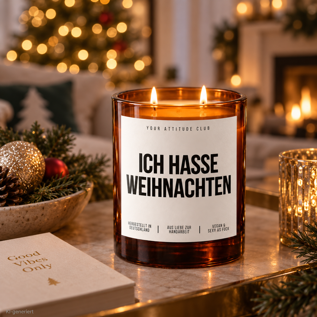 ICH HASSE WEIHNACHTEN – Weihnachtskerze | lustiges Weihnachtsgeschenk | Wichtelgeschenk | Geschenk für Freunde, Kolleg:innen & Familie