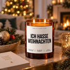 ICH HASSE WEIHNACHTEN – Weihnachtskerze Naturgras Etikett | lustiges Weihnachtsgeschenk | Geschenk für Kolleg:innen, Freunde & Familie | Wichtelgeschenk