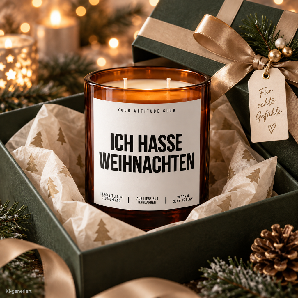 ICH HASSE WEIHNACHTEN – Weihnachtskerze Naturgras Etikett | lustiges Weihnachtsgeschenk | Geschenk für Kolleg:innen, Freunde & Familie | Wichtelgeschenk