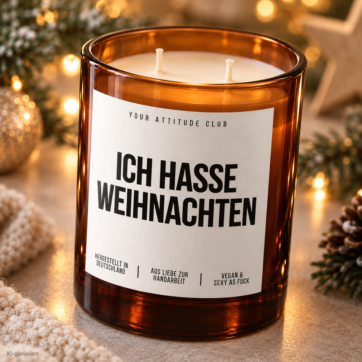 ICH HASSE WEIHNACHTEN – Weihnachtskerze Naturgras Etikett | lustiges Weihnachtsgeschenk | Geschenk für Kolleg:innen, Freunde & Familie | Wichtelgeschenk