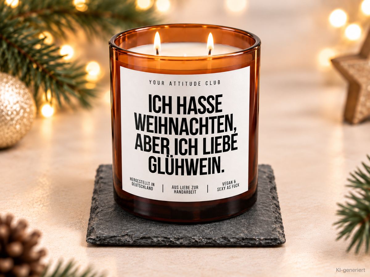 ICH HASSE WEIHNACHTEN, ABER ICH LIEBE GLÜHWEIN. – Weihnachtskerze Naturgras Etikett | Weihnachtsgeschenk | Wichtelgeschenk | Geschenkidee Weihnachten