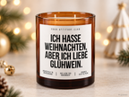 ICH HASSE WEIHNACHTEN, ABER ICH LIEBE GLÜHWEIN. – Weihnachtskerze Naturgras Etikett | Weihnachtsgeschenk | Wichtelgeschenk | Geschenkidee Weihnachten