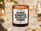 ICH HASSE WEIHNACHTEN, ABER ICH LIEBE GLÜHWEIN. – Weihnachtskerze Naturgras Etikett | Weihnachtsgeschenk | Wichtelgeschenk | Geschenkidee Weihnachten