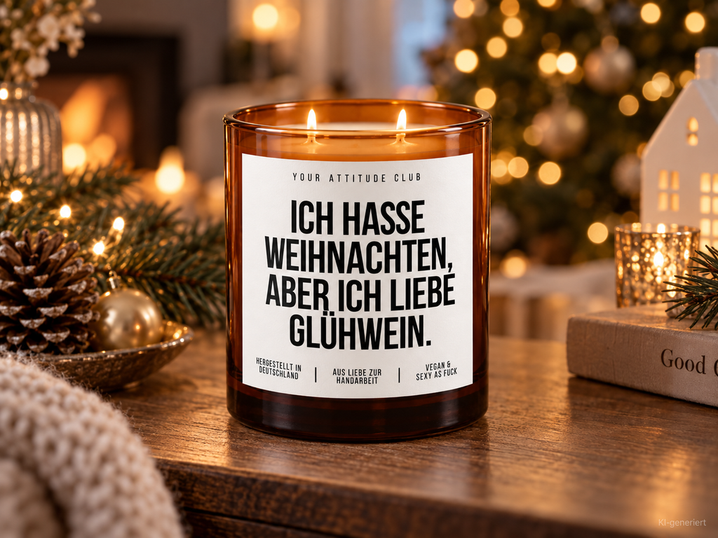 ICH HASSE WEIHNACHTEN, ABER ICH LIEBE GLÜHWEIN. – Weihnachtskerze | Lustiges Weihnachtsgeschenk | Geschenkidee für Freunde, Kolleg:innen & Glühwein-Fans