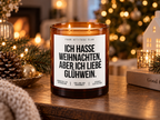 ICH HASSE WEIHNACHTEN, ABER ICH LIEBE GLÜHWEIN. – Weihnachtskerze Naturgras Etikett | Weihnachtsgeschenk | Wichtelgeschenk | Geschenkidee Weihnachten