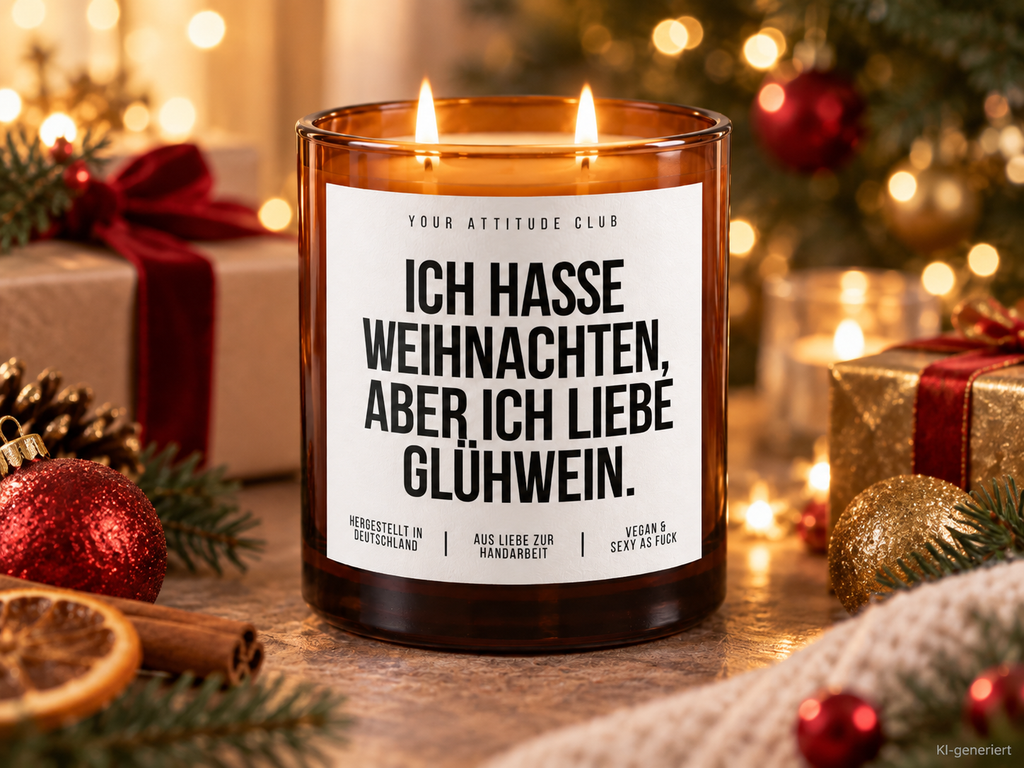 ICH HASSE WEIHNACHTEN, ABER ICH LIEBE GLÜHWEIN. – Weihnachtskerze Naturgras Etikett | Weihnachtsgeschenk | Wichtelgeschenk | Geschenkidee Weihnachten
