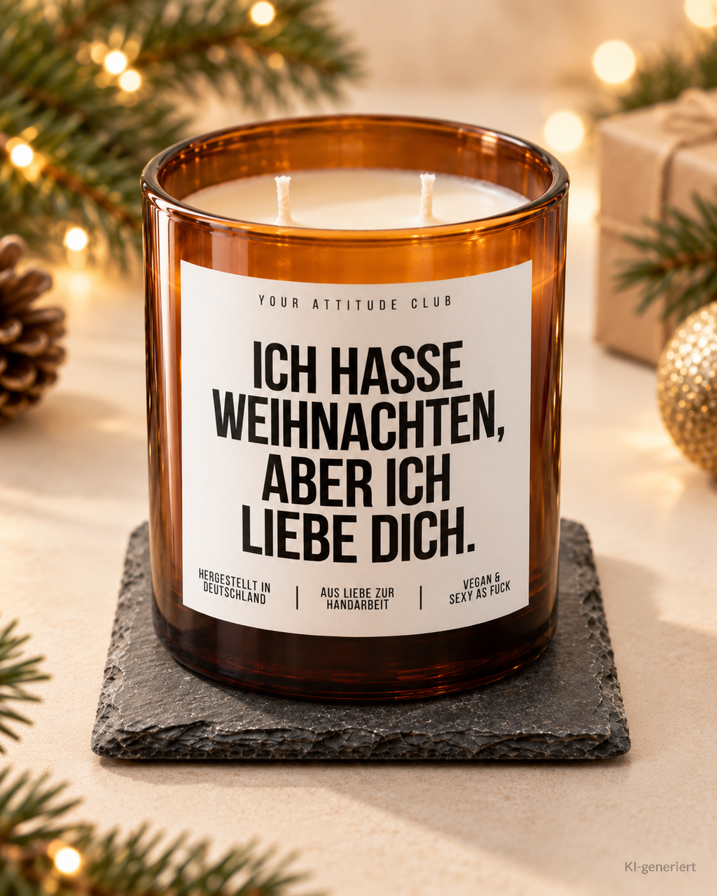 ICH HASSE WEIHNACHTEN, ABER ICH LIEBE DICH. – Weihnachtskerze Naturgras Etikett | Weihnachtsgeschenk für Partner:in | Geschenkidee Weihnachten