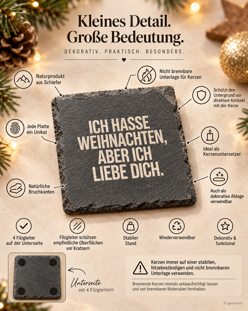 ICH HASSE WEIHNACHTEN, ABER ICH LIEBE DICH. – Weihnachtskerze Naturgras Etikett | Weihnachtsgeschenk für Partner:in | Geschenkidee Weihnachten