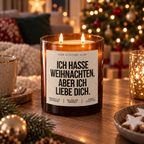 ICH HASSE WEIHNACHTEN, ABER ICH LIEBE DICH. – Weihnachtskerze Naturgras Etikett | Weihnachtsgeschenk für Partner:in | Geschenkidee Weihnachten