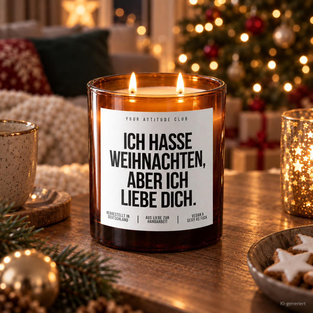 ICH HASSE WEIHNACHTEN, ABER ICH LIEBE DICH. – Weihnachtskerze | Weihnachtsgeschenk für Partner:in | Geschenkidee Weihnachten