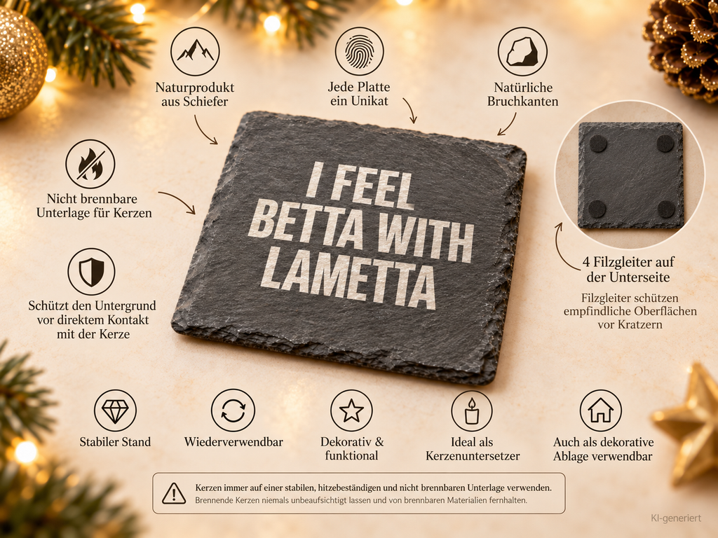 I FEEL BETTA WITH LAMETTA – Weihnachtskerze Naturgras Etikett | Weihnachtsgeschenk | lustige Geschenkidee für Freunde, Kolleg:innen & Familie