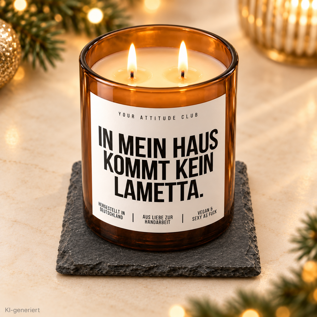 IN MEIN HAUS KOMMT KEIN LAMETTA. – Weihnachtskerze Naturgras Etikett | Weihnachtsgeschenk | Wichtelgeschenk | Geschenkidee Weihnachten