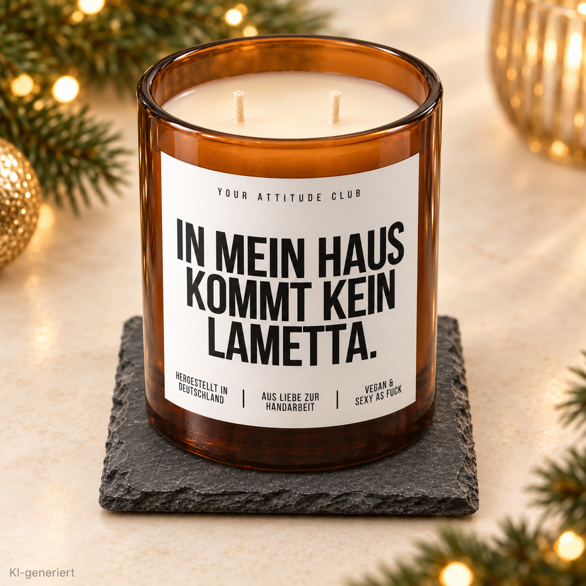 IN MEIN HAUS KOMMT KEIN LAMETTA. – Weihnachtskerze Naturgras Etikett | Weihnachtsgeschenk | Wichtelgeschenk | Geschenkidee Weihnachten