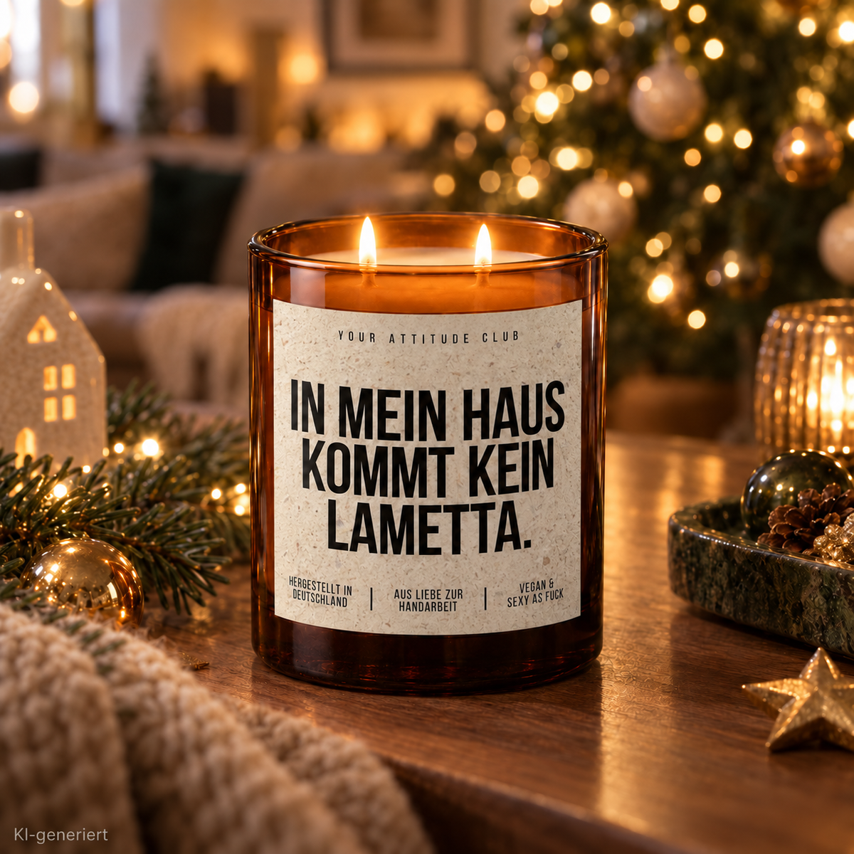 IN MEIN HAUS KOMMT KEIN LAMETTA. – Weihnachtskerze Naturgras Etikett | Weihnachtsgeschenk | Wichtelgeschenk | Geschenkidee Weihnachten