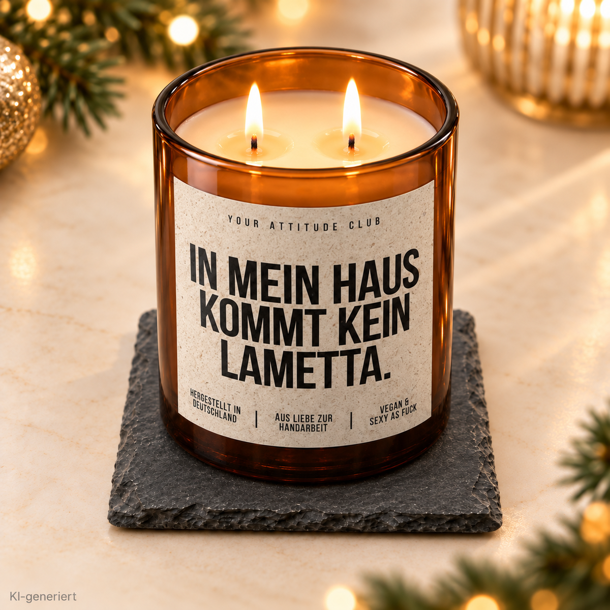 IN MEIN HAUS KOMMT KEIN LAMETTA. – Weihnachtskerze Naturgras Etikett | Weihnachtsgeschenk | Wichtelgeschenk | Geschenkidee Weihnachten
