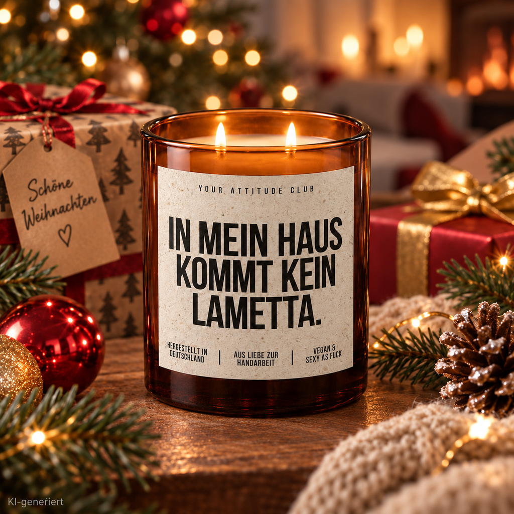 IN MEIN HAUS KOMMT KEIN LAMETTA. – Weihnachtskerze Naturgras Etikett | Weihnachtsgeschenk | Wichtelgeschenk | Geschenkidee Weihnachten