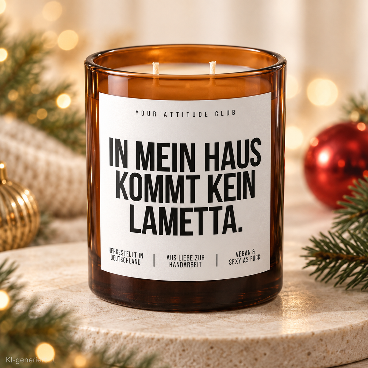 IN MEIN HAUS KOMMT KEIN LAMETTA. – Weihnachtskerze Naturgras Etikett | Weihnachtsgeschenk | Wichtelgeschenk | Geschenkidee Weihnachten