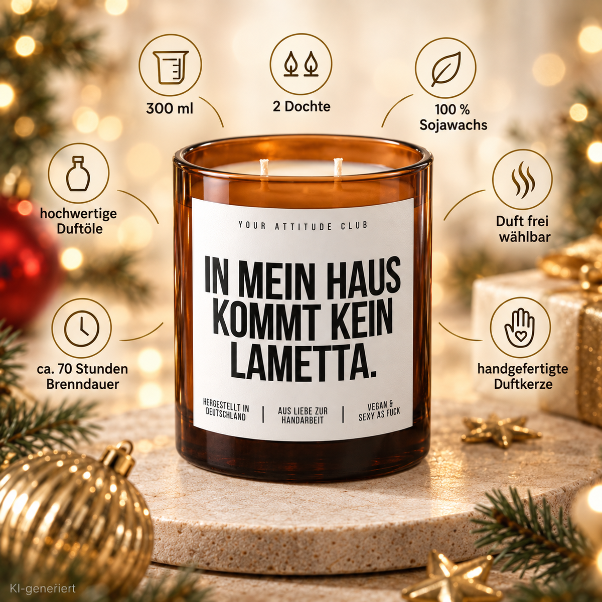 IN MEIN HAUS KOMMT KEIN LAMETTA. – Weihnachtskerze Naturgras Etikett | Weihnachtsgeschenk | Wichtelgeschenk | Geschenkidee Weihnachten