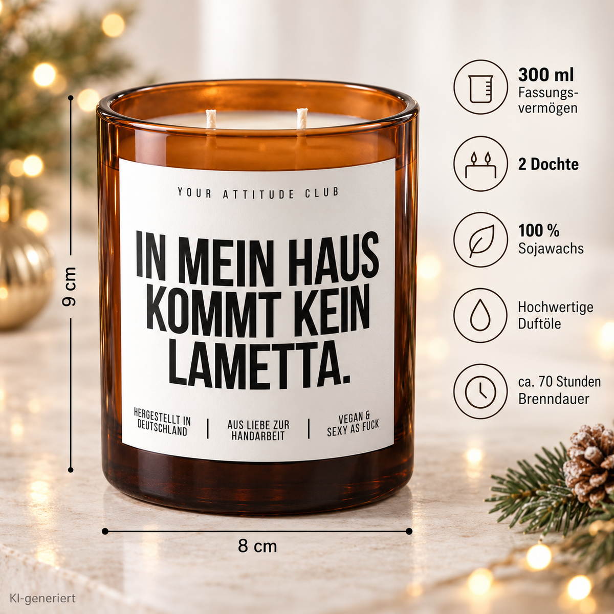 IN MEIN HAUS KOMMT KEIN LAMETTA. – Weihnachtskerze | Lustiges Weihnachtsgeschenk | Geschenk für Freunde, Familie & Kolleg:innen | Geschenkidee Weihnachten
