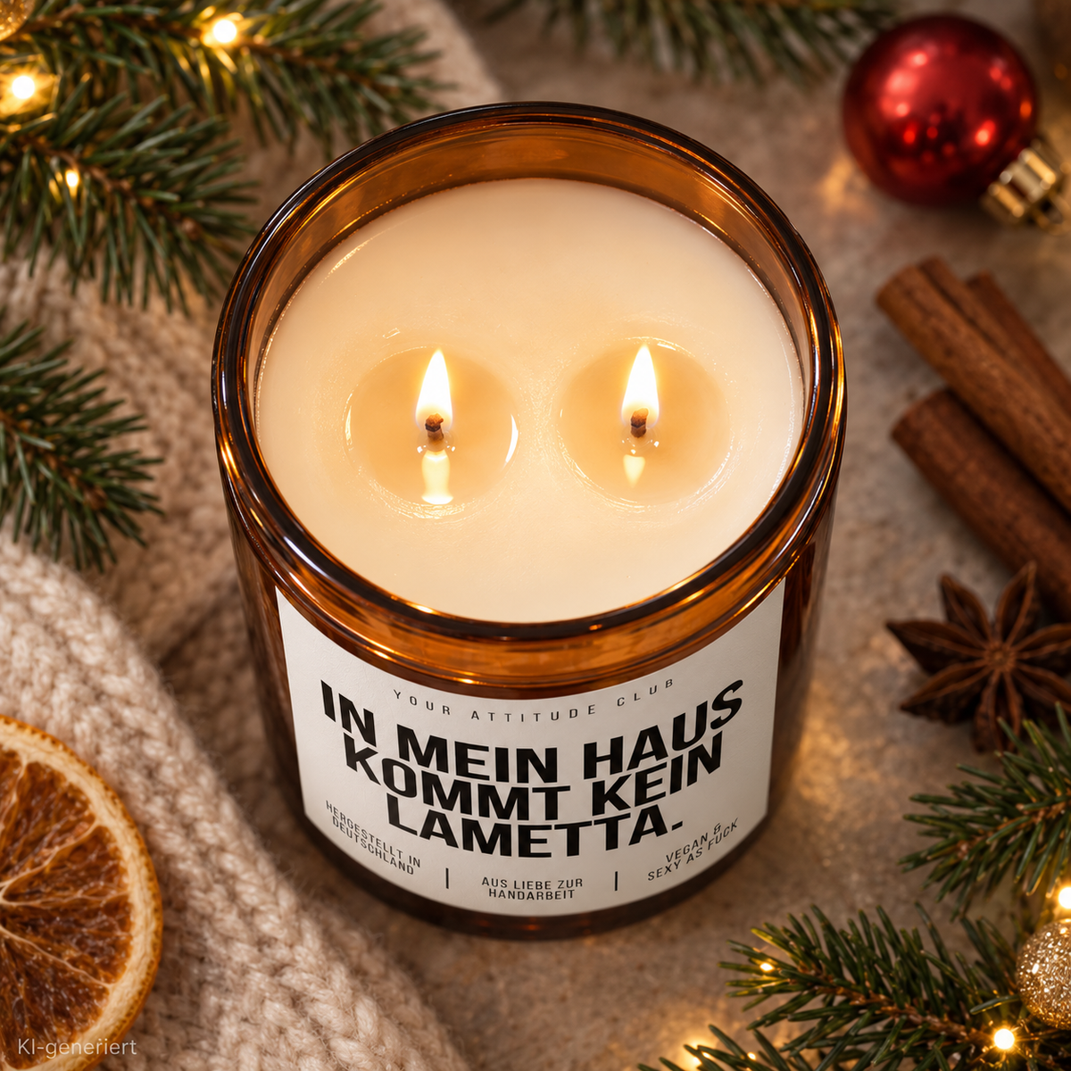 IN MEIN HAUS KOMMT KEIN LAMETTA. – Weihnachtskerze Naturgras Etikett | Weihnachtsgeschenk | Wichtelgeschenk | Geschenkidee Weihnachten