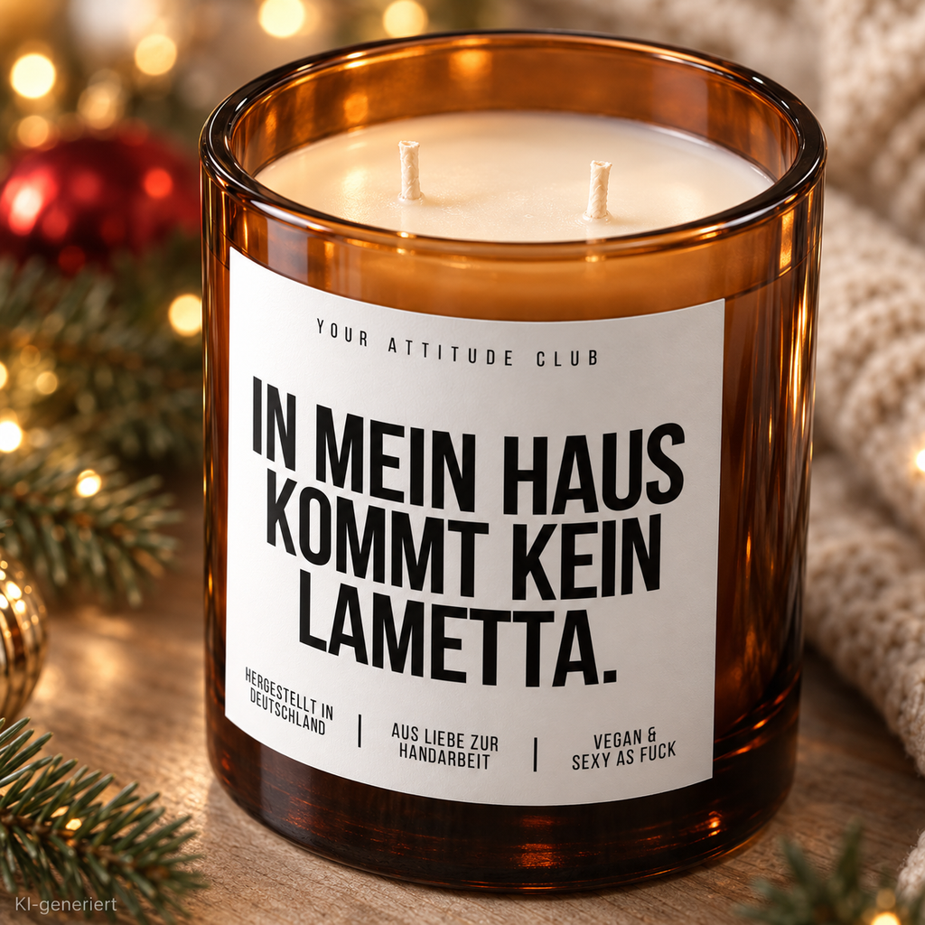 IN MEIN HAUS KOMMT KEIN LAMETTA. – Weihnachtskerze | Lustiges Weihnachtsgeschenk | Geschenk für Freunde, Familie & Kolleg:innen | Geschenkidee Weihnachten
