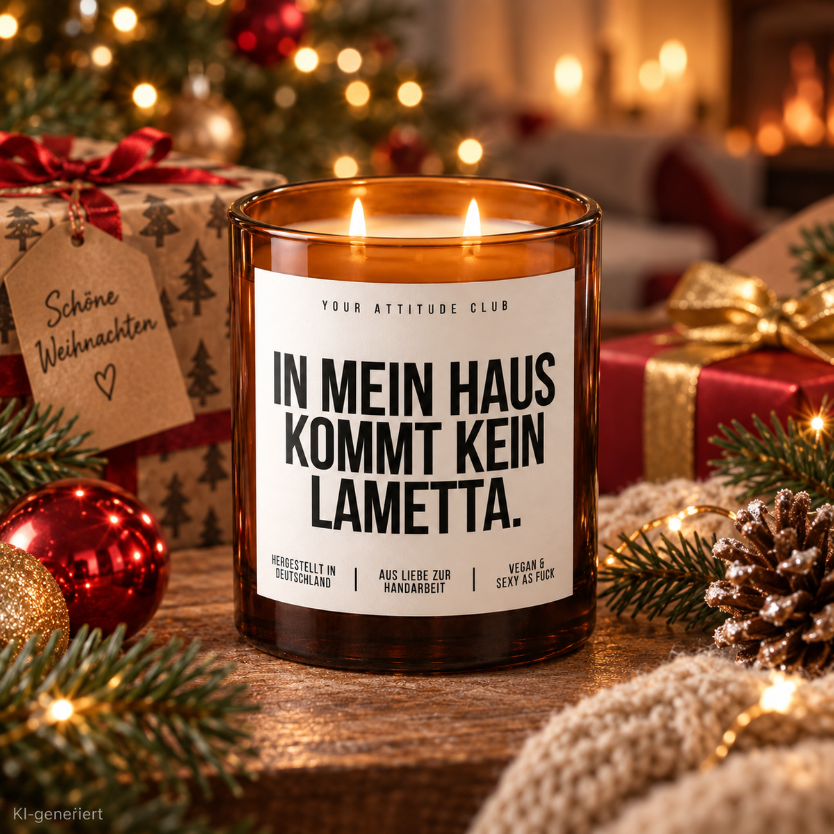 IN MEIN HAUS KOMMT KEIN LAMETTA. – Weihnachtskerze | Lustiges Weihnachtsgeschenk | Geschenk für Freunde, Familie & Kolleg:innen | Geschenkidee Weihnachten