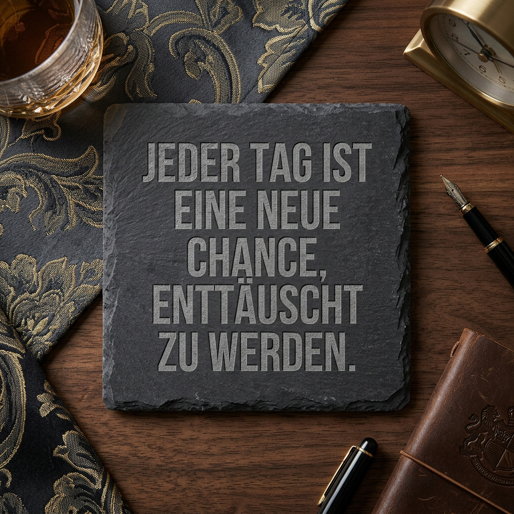 Jeder Tag ist eine neue Chance, enttäuscht zu werden. – Schiefer Untersetzer 10x10 cm, lustiges Büro Geschenk, Geschenk für Arbeitskollegen, handgravierter Naturstein