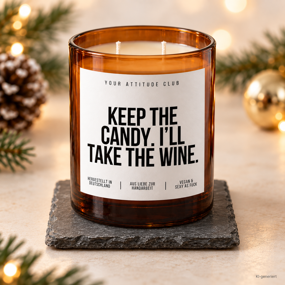 KEEP THE CANDY. I’LL TAKE THE WINE. – Weihnachtskerze Naturgras Etikett | Weihnachtsgeschenk | Geschenk für Freunde | Geschenkidee Weihnachten