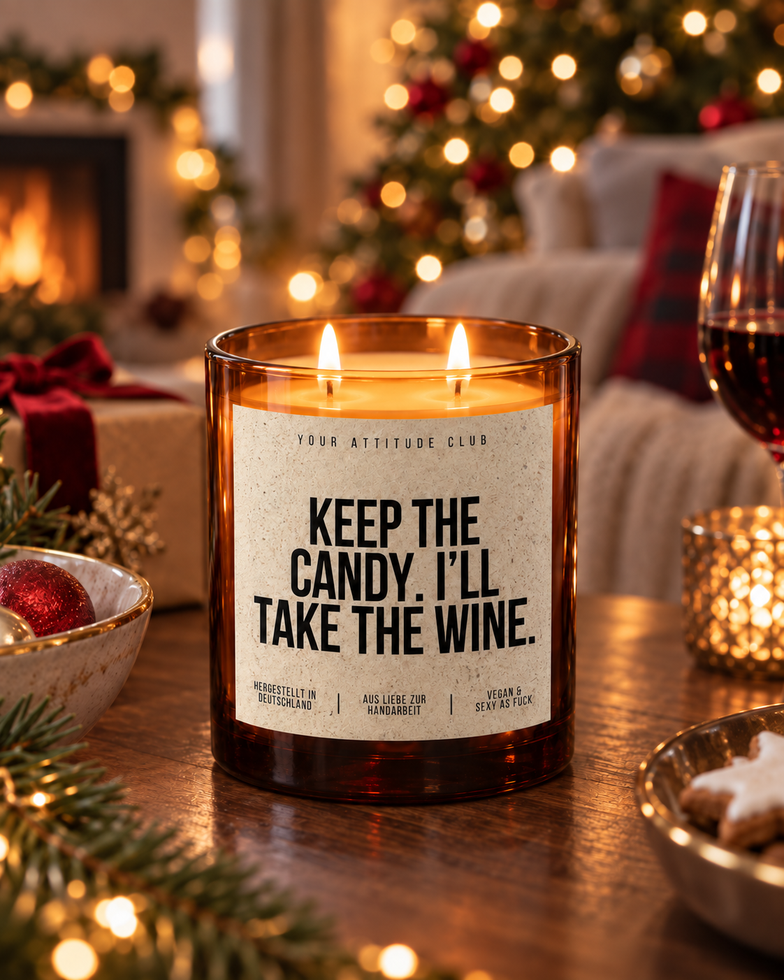 KEEP THE CANDY. I’LL TAKE THE WINE. – Weihnachtskerze | Weihnachtsgeschenk | Geschenk für Freundin, Kollegin & Weinliebhaber | Geschenkidee Weihnachten