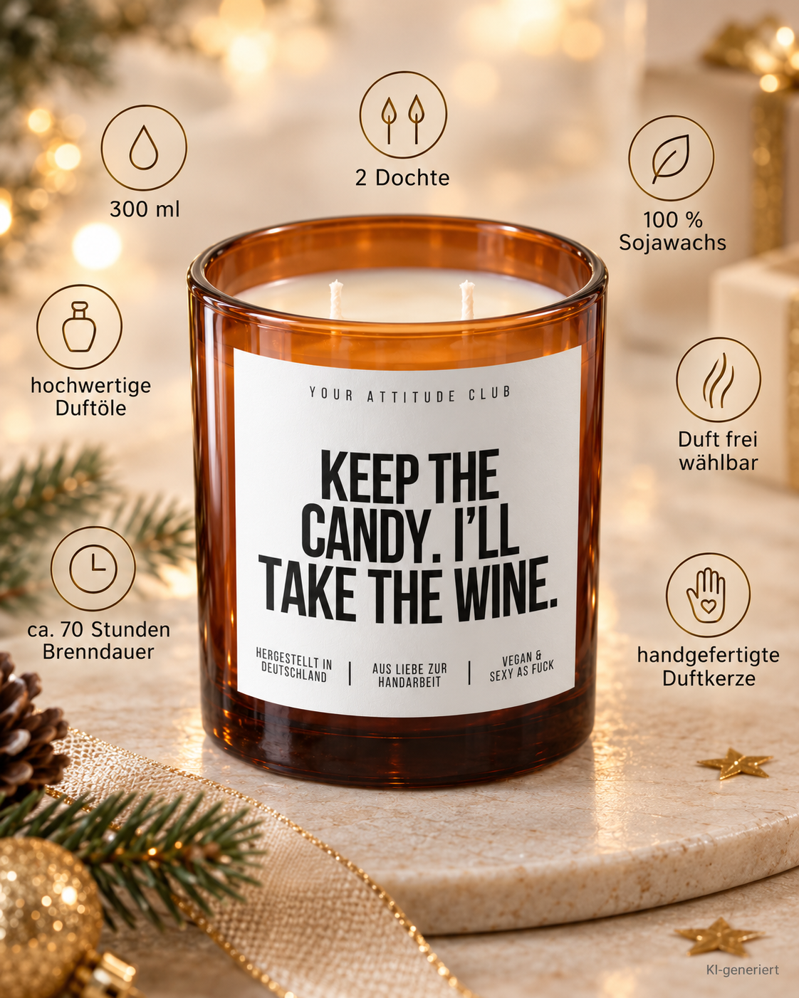 KEEP THE CANDY. I’LL TAKE THE WINE. – Weihnachtskerze | Weihnachtsgeschenk | Geschenk für Freundin, Kollegin & Weinliebhaber | Geschenkidee Weihnachten