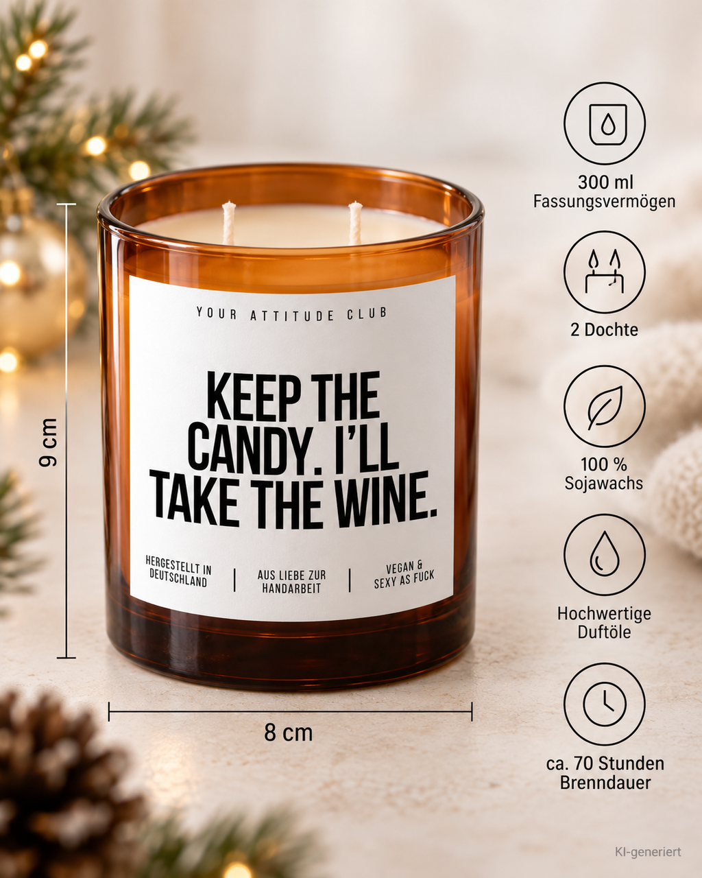 KEEP THE CANDY. I’LL TAKE THE WINE. – Weihnachtskerze Naturgras Etikett | Weihnachtsgeschenk | Geschenk für Freunde | Geschenkidee Weihnachten