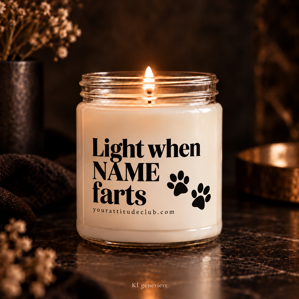 Light when NAME farts Candle – lustige personalisierte Kerze, witziges Geschenk, Fun Candle, Sojawachs, Geschenkidee für Freunde Familie Your Attitude Club