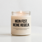 MEIN FEST. MEINE REGELN. | Weihnachtskerze, lustiges Weihnachtsgeschenk, Wichtelgeschenk, Geschenk für Freundin, Schwester, Kollegin, Mama