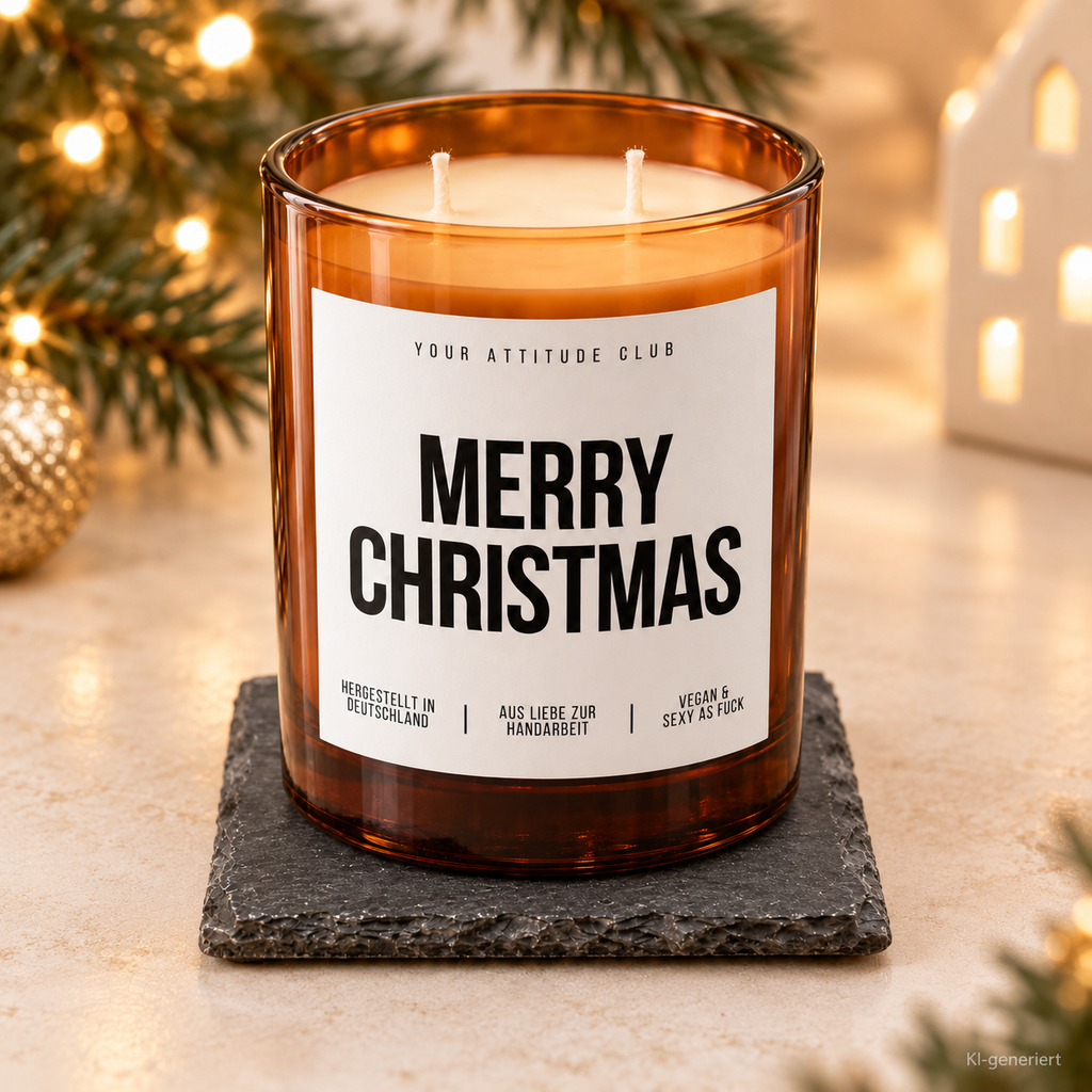 MERRY CHRISTMAS – Weihnachtskerze Naturgras Etikett | Weihnachtsgeschenk | Geschenk für Familie, Freunde & Kollegen | Geschenkidee Weihnachten