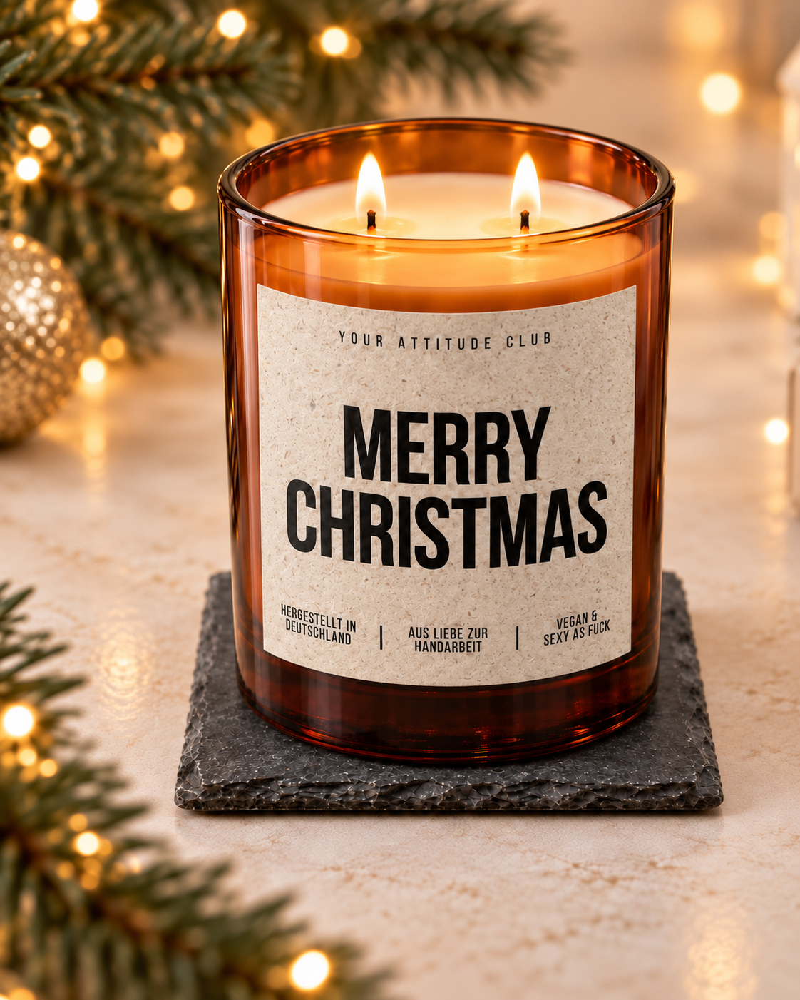 MERRY CHRISTMAS – Weihnachtskerze Naturgras Etikett | Weihnachtsgeschenk | Geschenk für Familie, Freunde & Kollegen | Geschenkidee Weihnachten