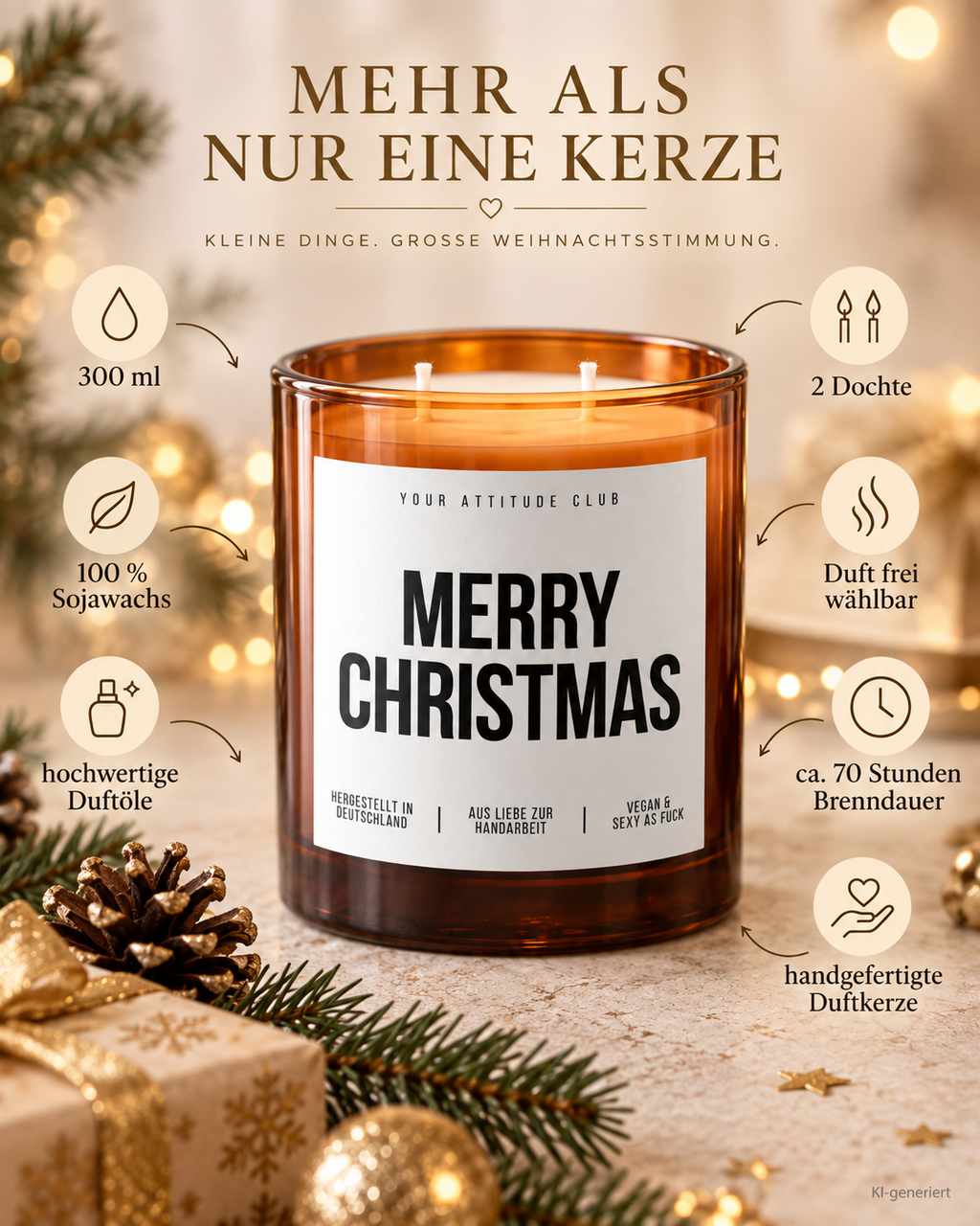 MERRY CHRISTMAS – Weihnachtskerze Naturgras Etikett | Weihnachtsgeschenk | Geschenk für Familie, Freunde & Kollegen | Geschenkidee Weihnachten